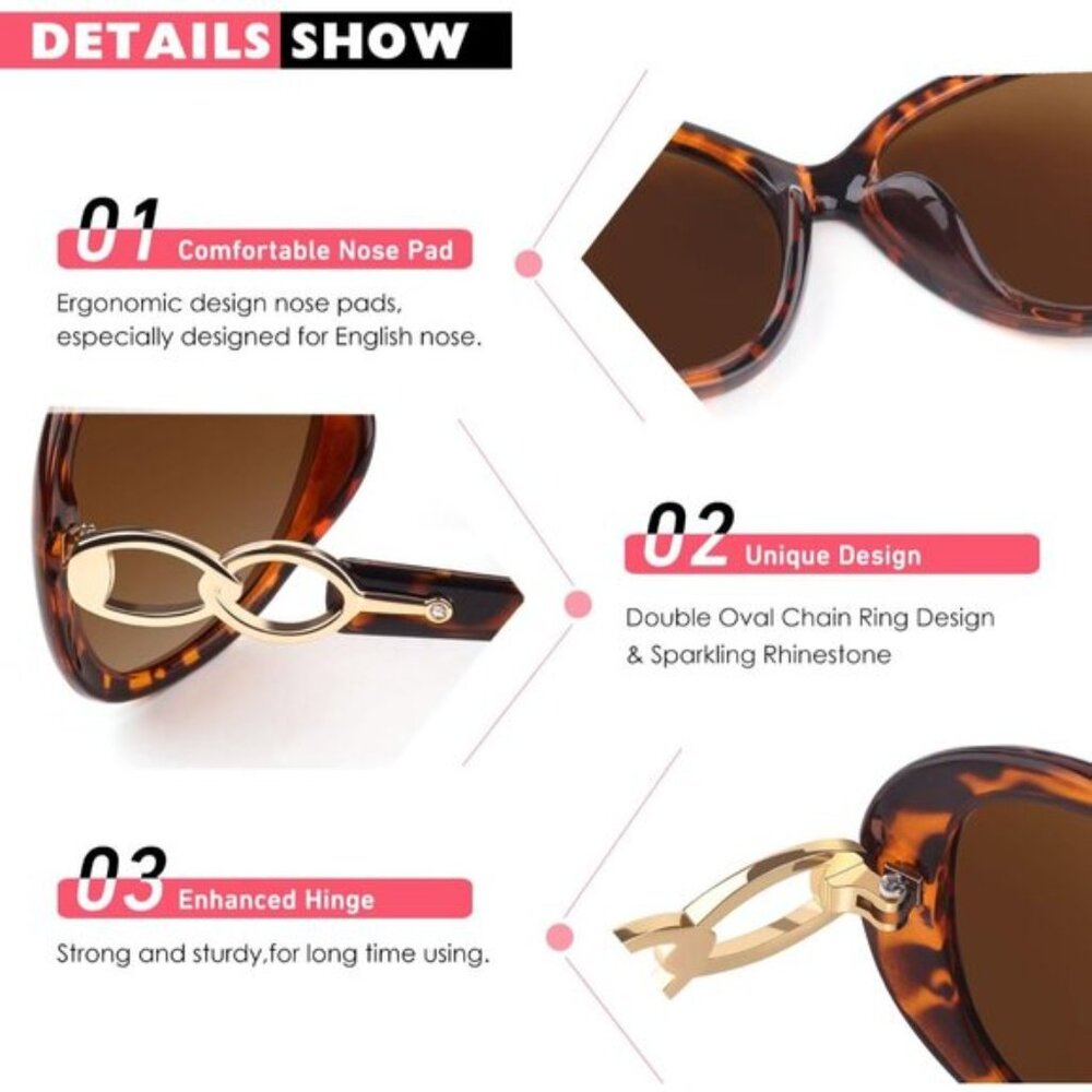 🆕 Women Brown Trendy Oversized Sunglasses Ladies Polarized Big Frame Shades - Picture 5 of 6